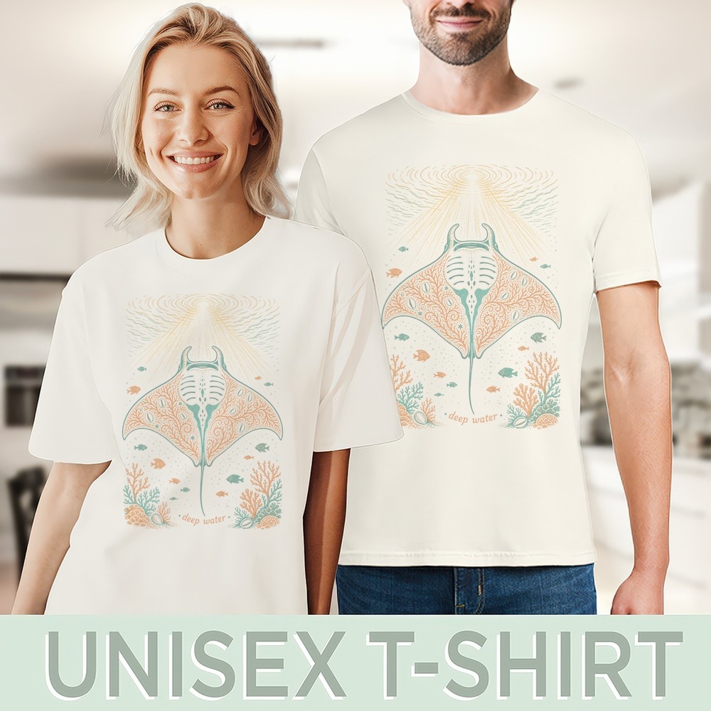Deep Water Manta Ray Graphic Tee Mystical Ocean Art - Picture 4 of 5